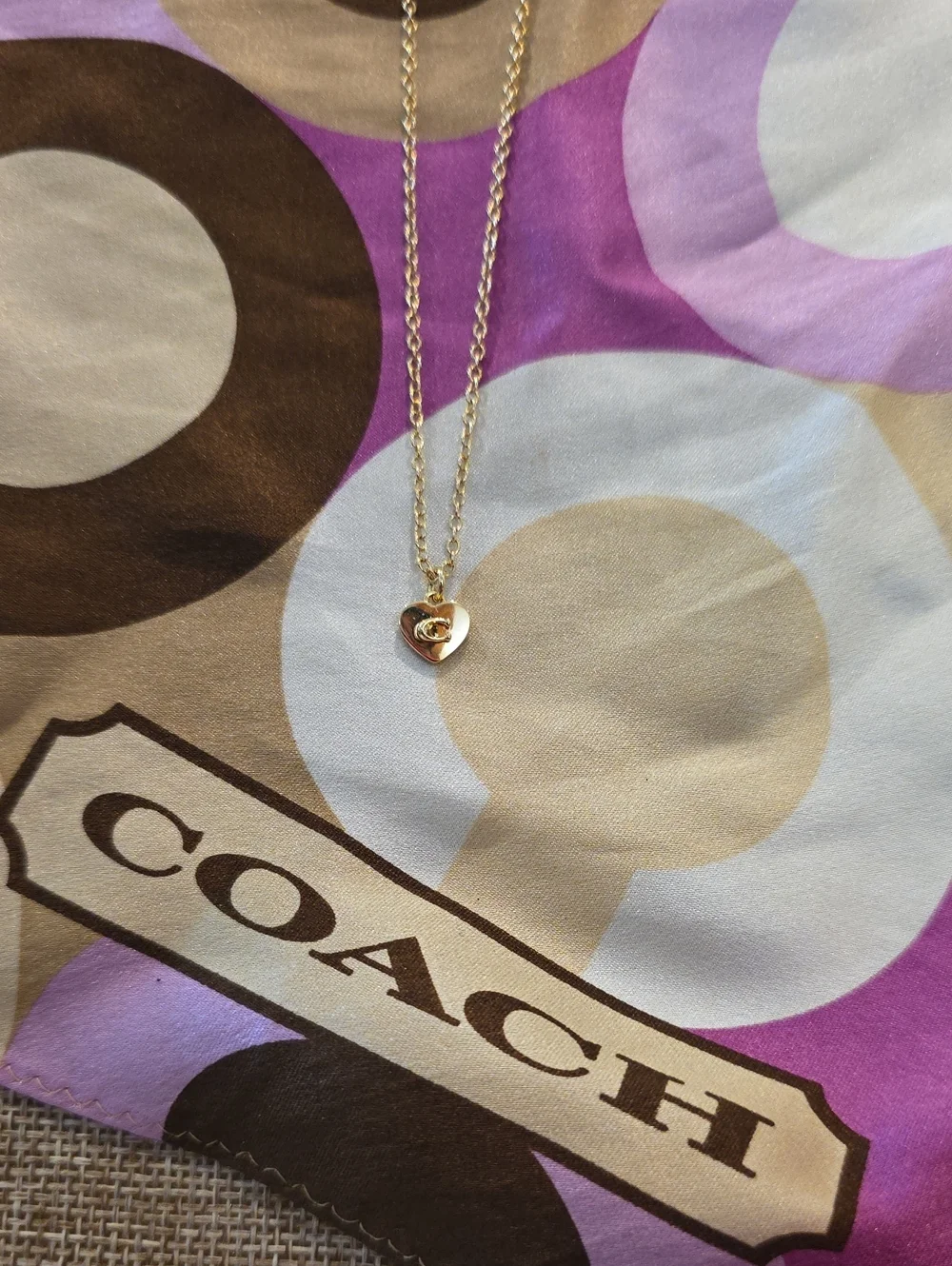 Coach Delicate Gold Toned Necklace With Heart Pendant 18 In
